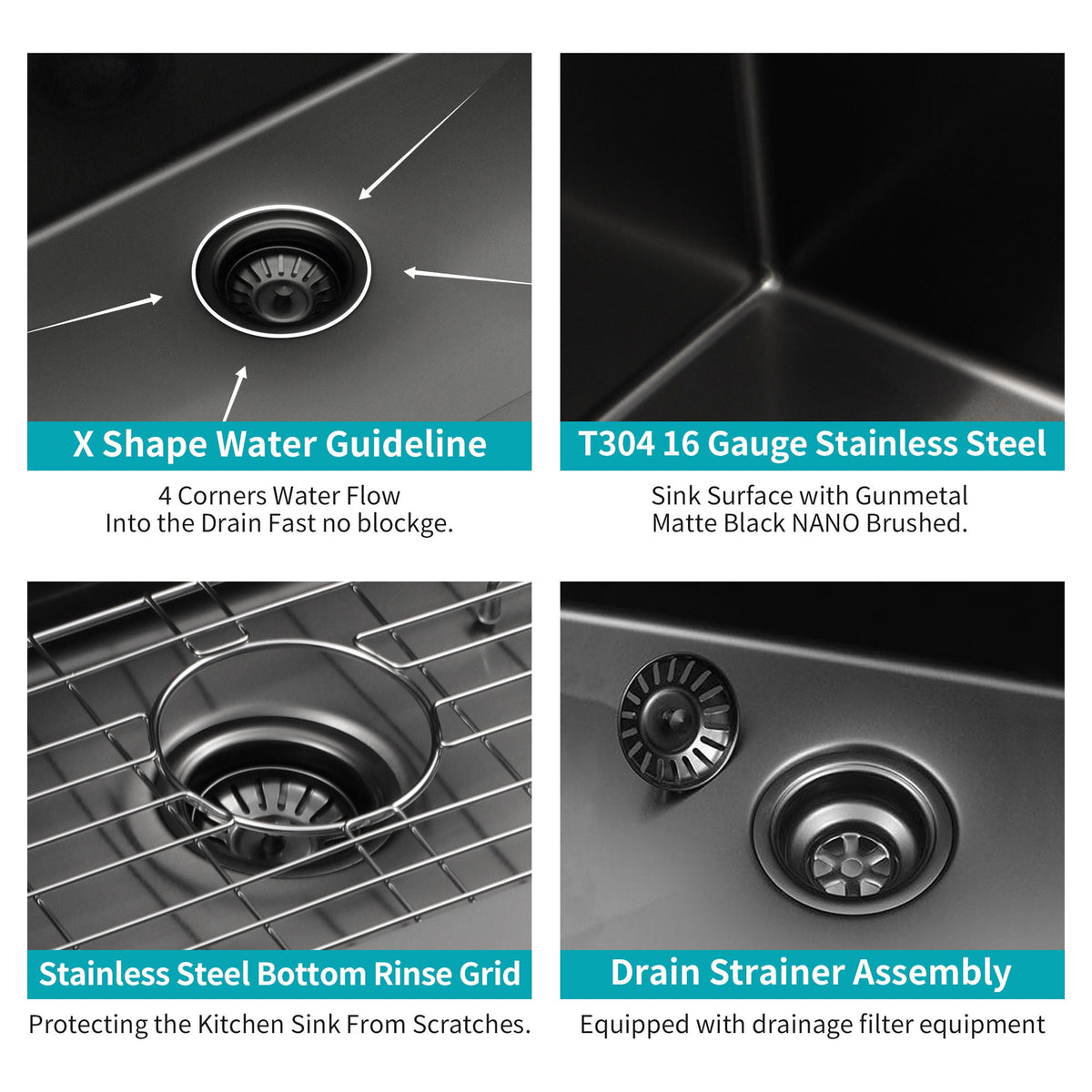 Topmount Kitchen Sink 16 Gauge Single Bowl with Nano Finish - Black