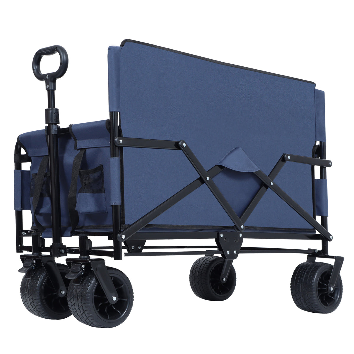 3-in-1 Convertible Folding Outdoor Wagon with Bench Seat - Dark Blue