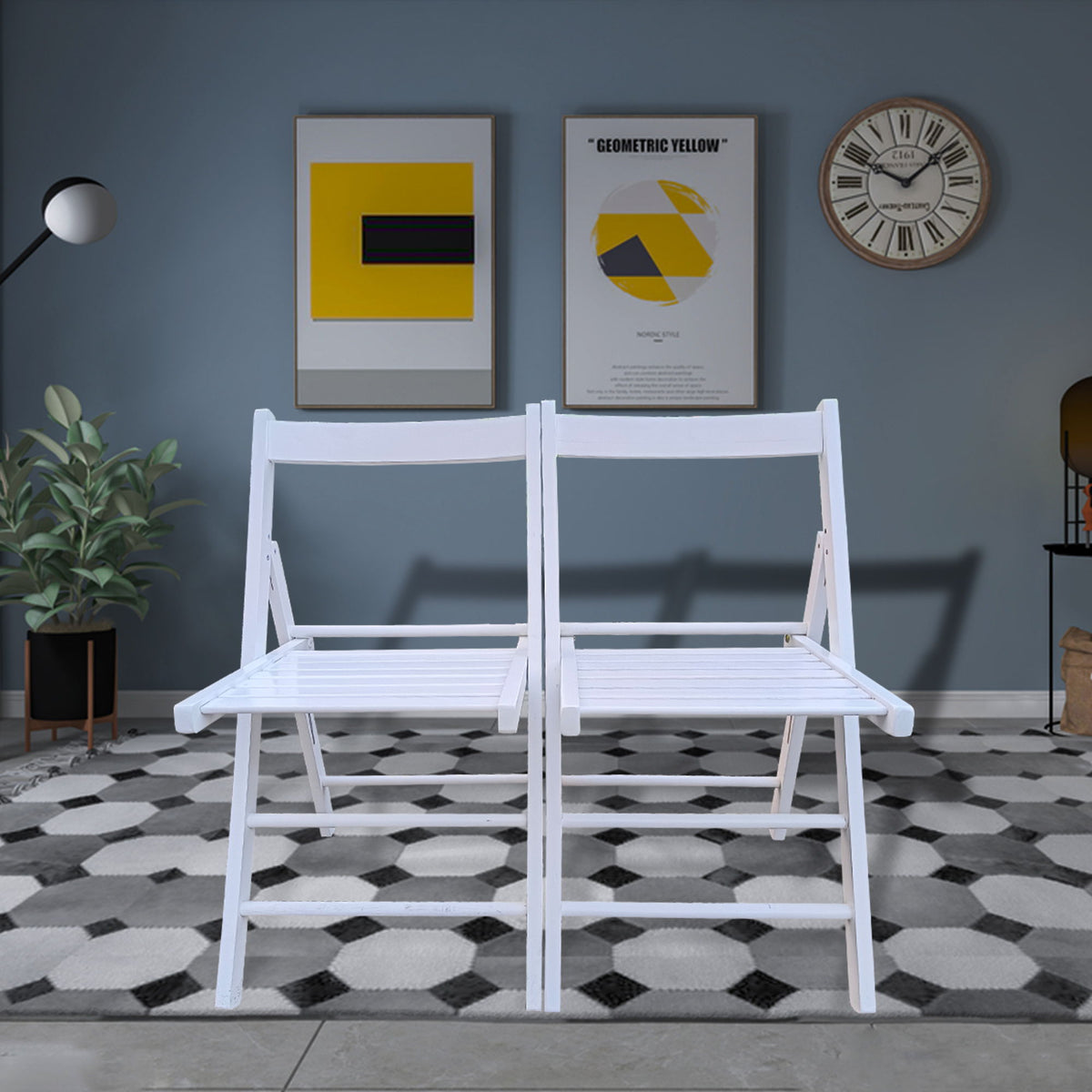 White Folding Chair Set with Foldable Design - Solid Wood