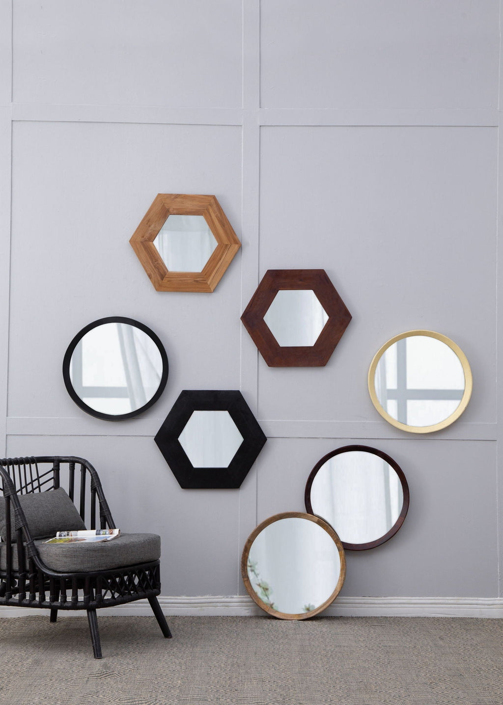 Transitional Mango Wood Wall Mirror with Frame - Multiple Colors