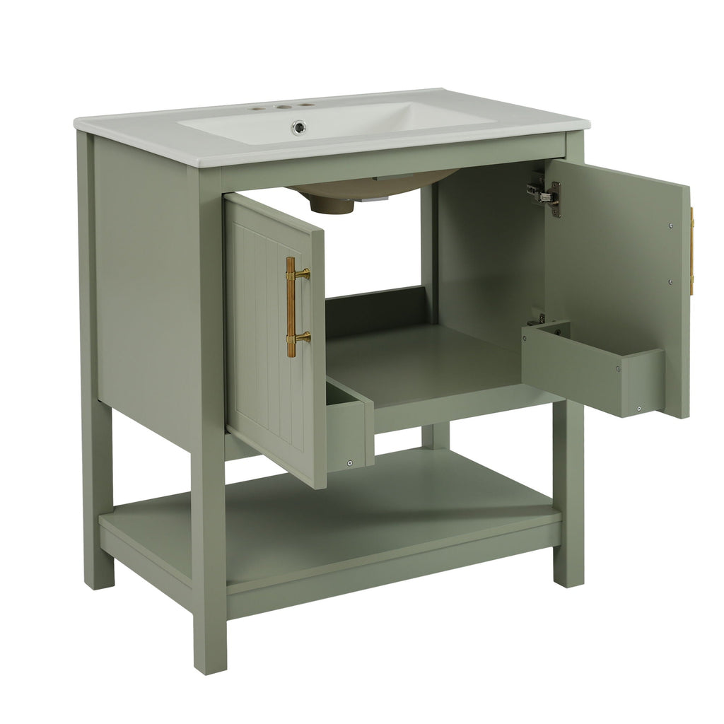 Elegant Bathroom Vanity with Ceramic Sink and Storage - White or Green