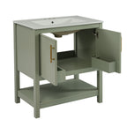 Elegant Bathroom Vanity with Ceramic Sink and Storage - White or Green