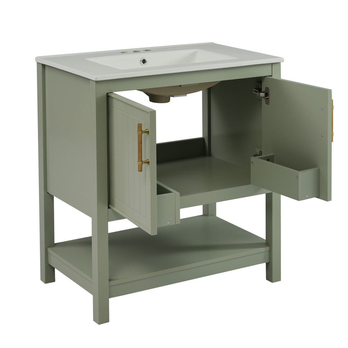 Elegant Bathroom Vanity with Ceramic Sink and Storage - White or Green
