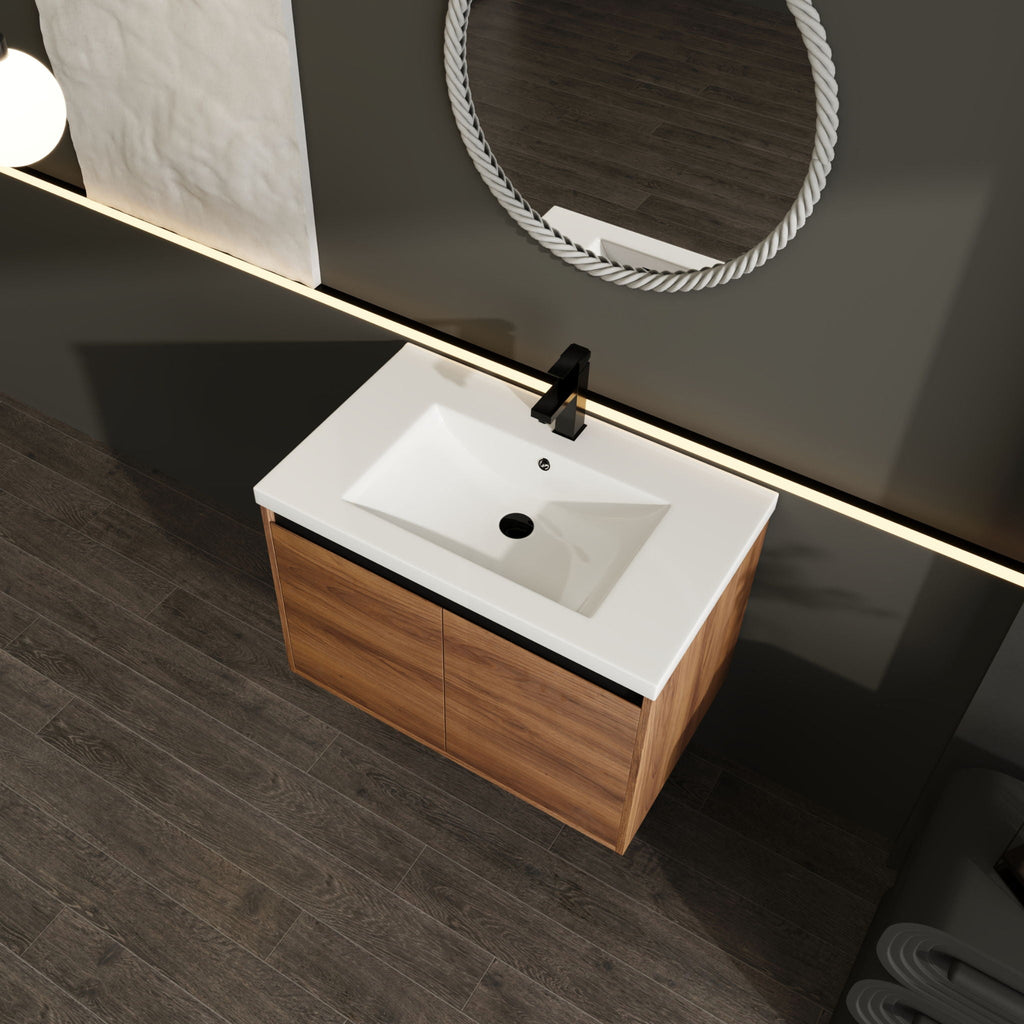 Bathroom Vanity Set with Resin Countertop Sink - Dark Brown