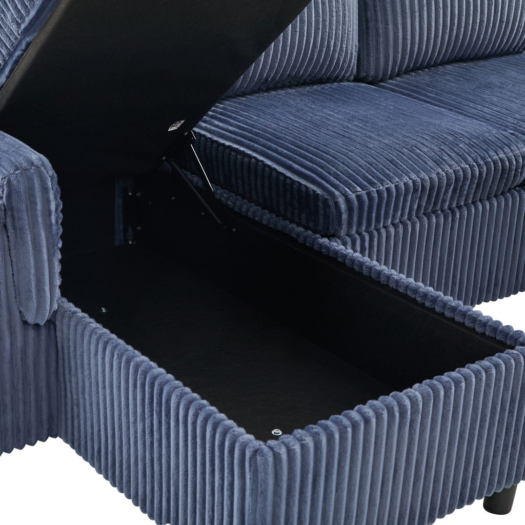 Convertible U-Shaped Sectional Sofa Bed with USB Ports and Storage – Black, Dark Gray, Blue