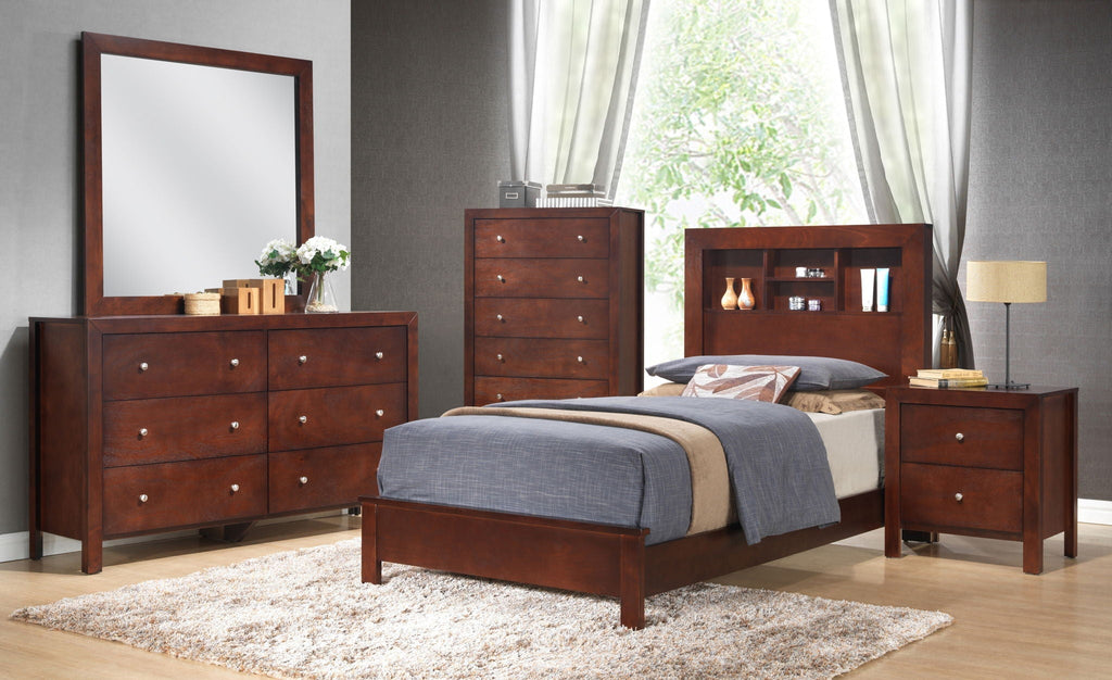 Transitional Storage Bed with Headboard Shelving - Multiple Colors