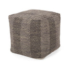 Handcrafted Cotton Pouf with Chevron Pattern - Brown