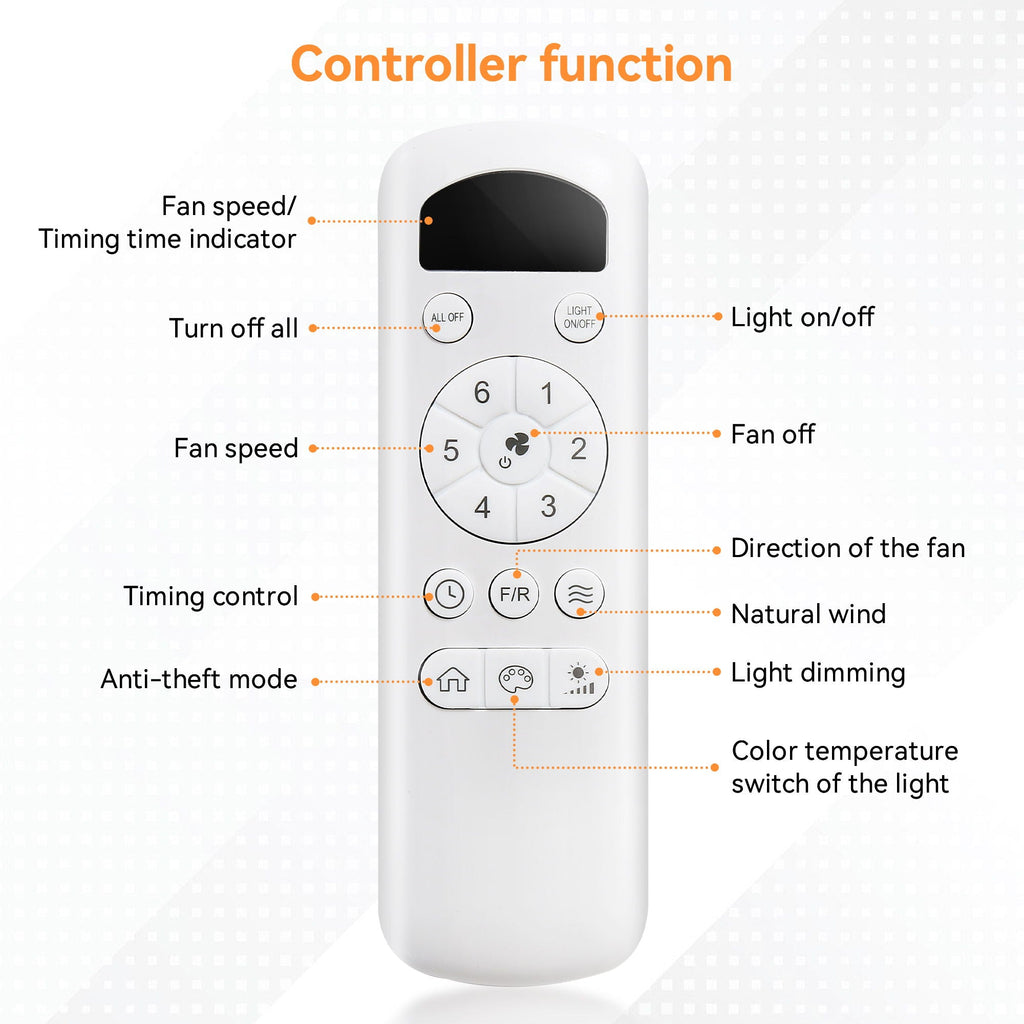 Ceiling Fan with Reversible DC Motor and Remote Control - White or Dark Brown
