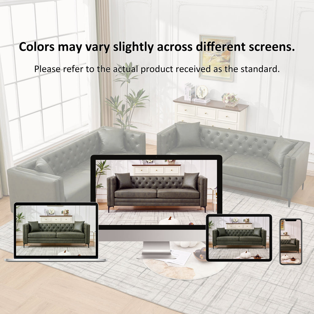 83" Tech Fabric Sofa with Metal Legs, 3 Seater Modern Upholstered Sofa - Green