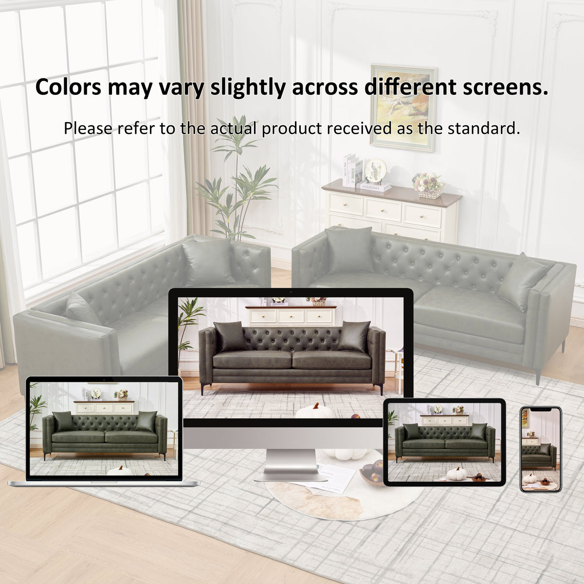 83" Tech Fabric Sofa with Metal Legs, 3 Seater Modern Upholstered Sofa - Green
