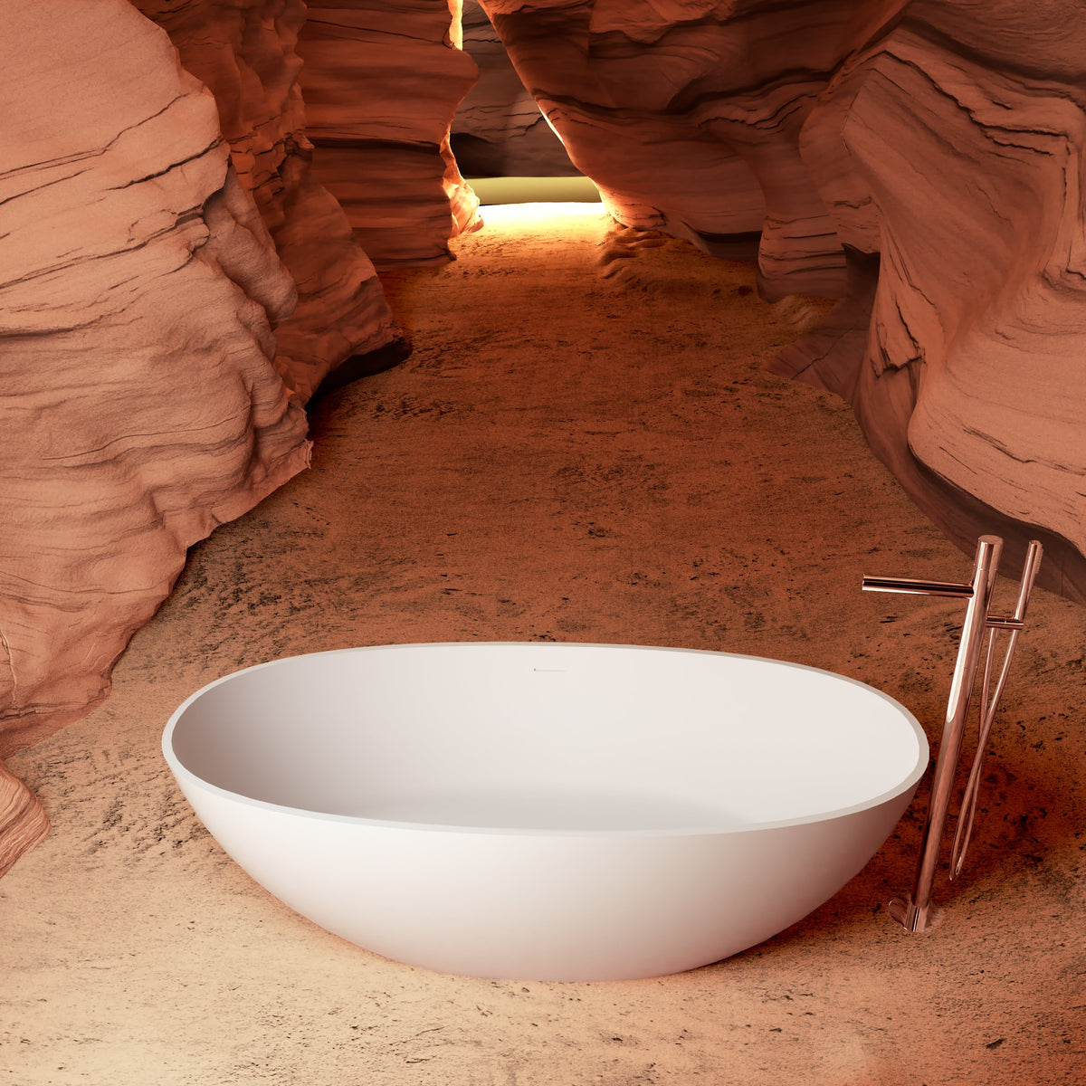 65" Freestanding Solid Surface Bathtub with Pop-Up Drain - Matte White