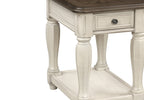 Antique White Chairside Table with Storage - Solid Wood & MDF
