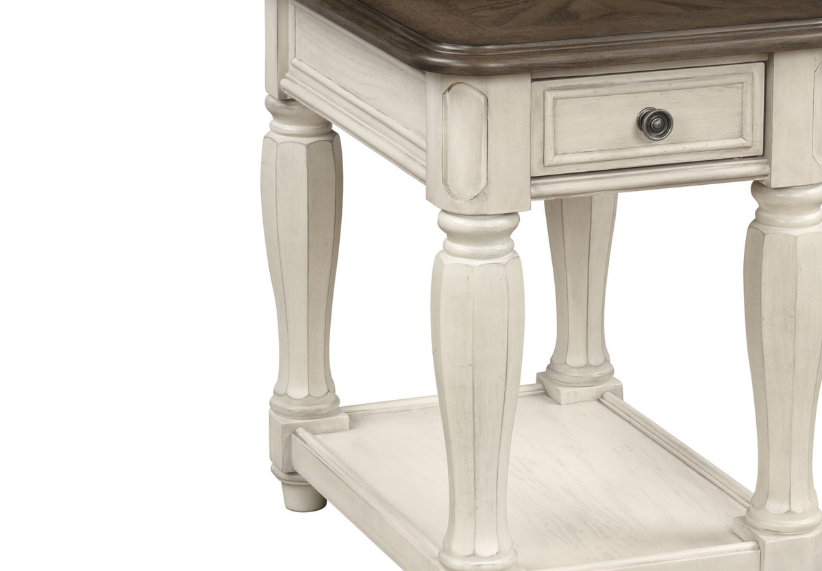 Antique White Chairside Table with Storage - Solid Wood & MDF