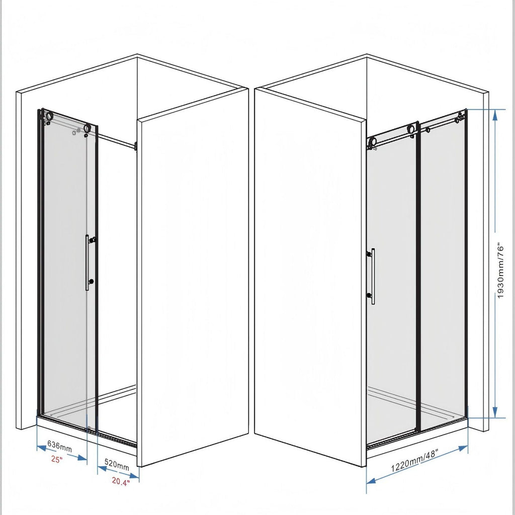 Frameless Shower Door with Tempered Glass - Black