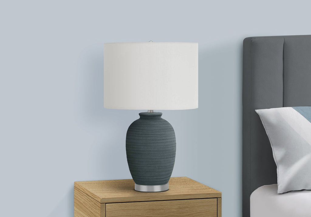 Blue Ceramic Table Lamp with 3-Way Rotary Switch - Ivory Shade
