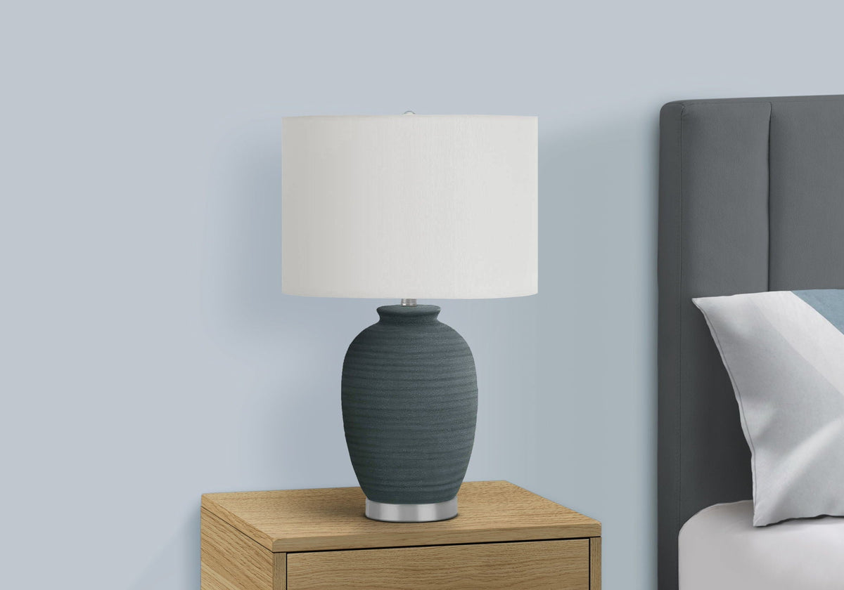 Blue Ceramic Table Lamp with 3-Way Rotary Switch - Ivory Shade