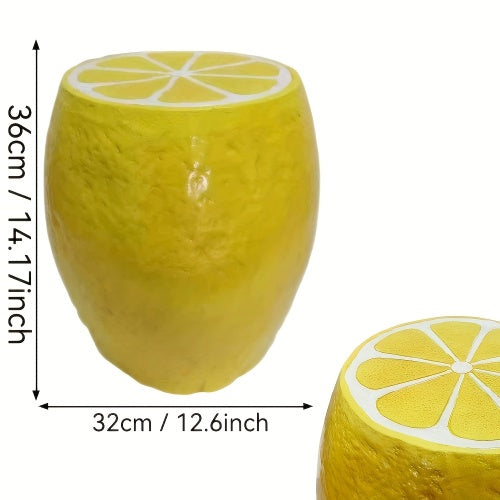 Yellow Lemon Fruit Stool with Playful Resin Design - Yellow