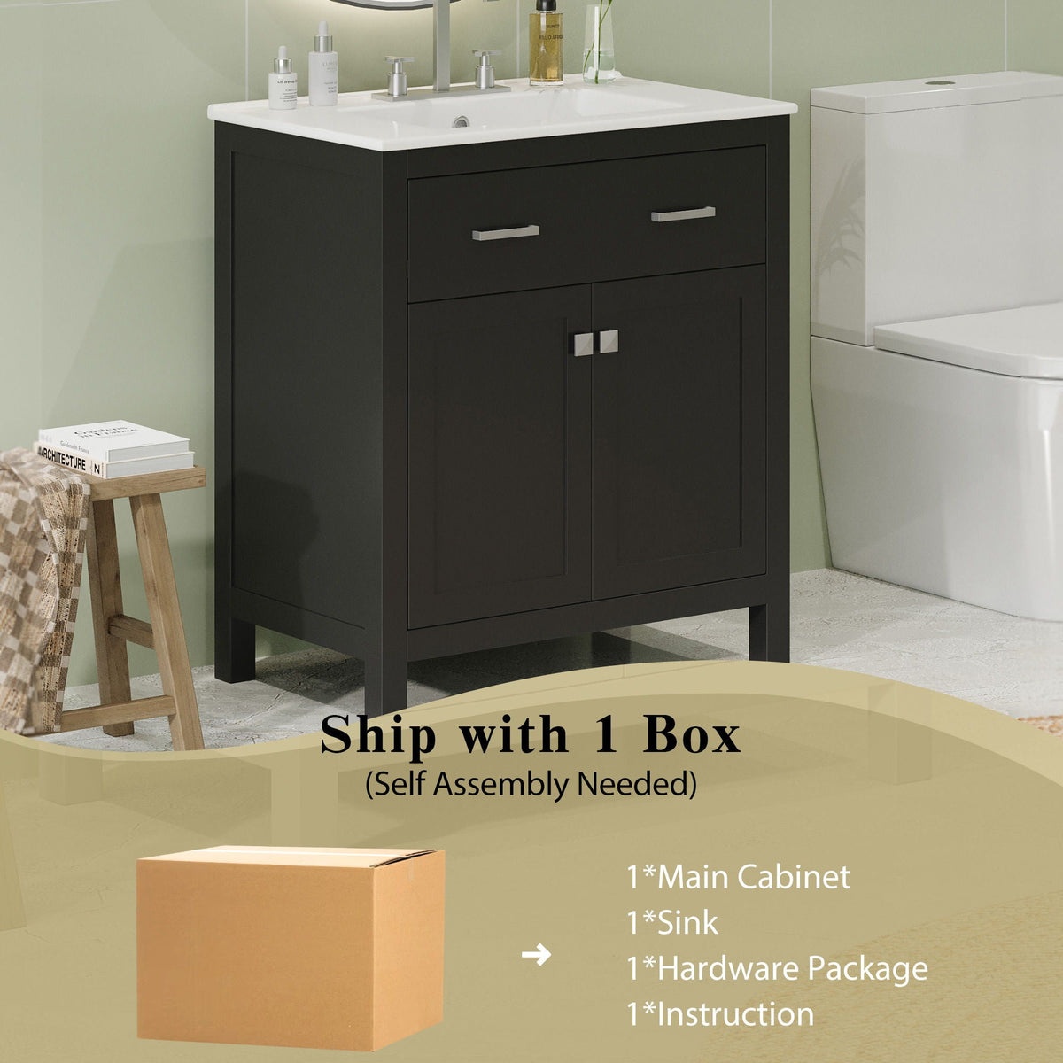 Modern Bathroom Vanity with Ceramic Sink and Soft Close Doors - Multiple Colors