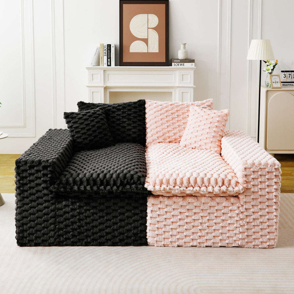 Multifunctional 4-Seater Stationary Sofa with Adjustable Layout - Pink & Black