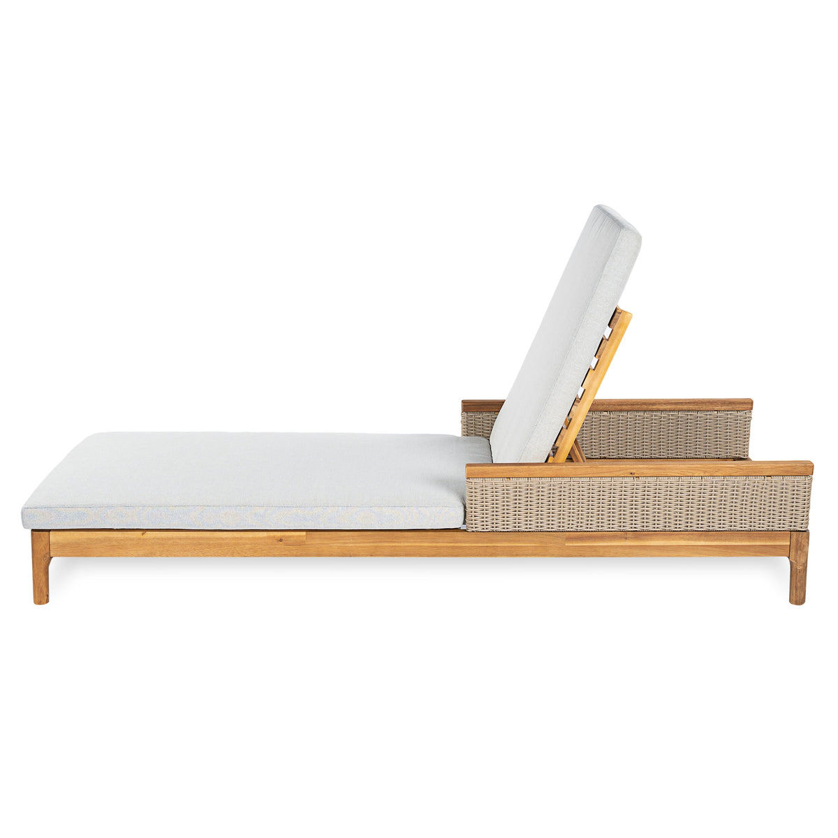 Solid Acacia Wood Sun Lounger Set with Grey Cushions - Outdoor