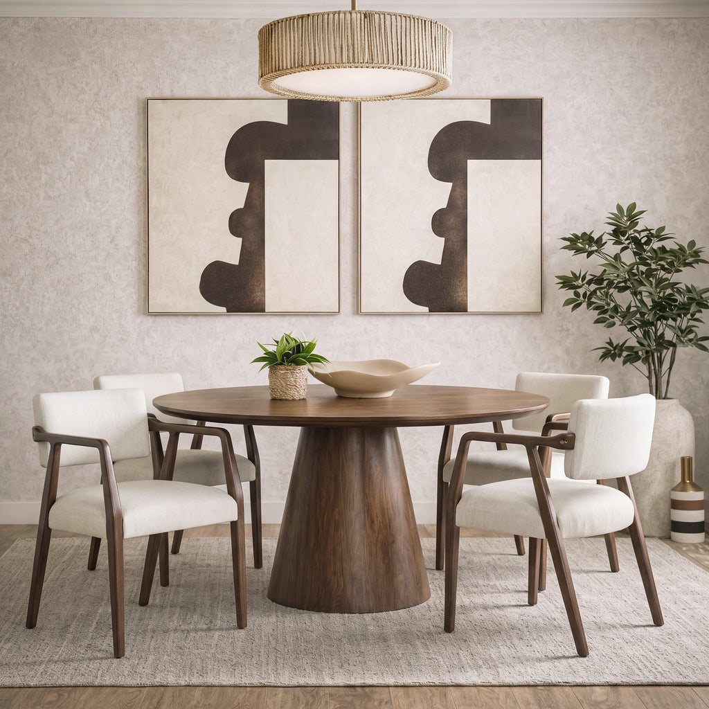 Mid-Century Rubber Wood Upholstered Dining Armchair Set of 2 - Beige