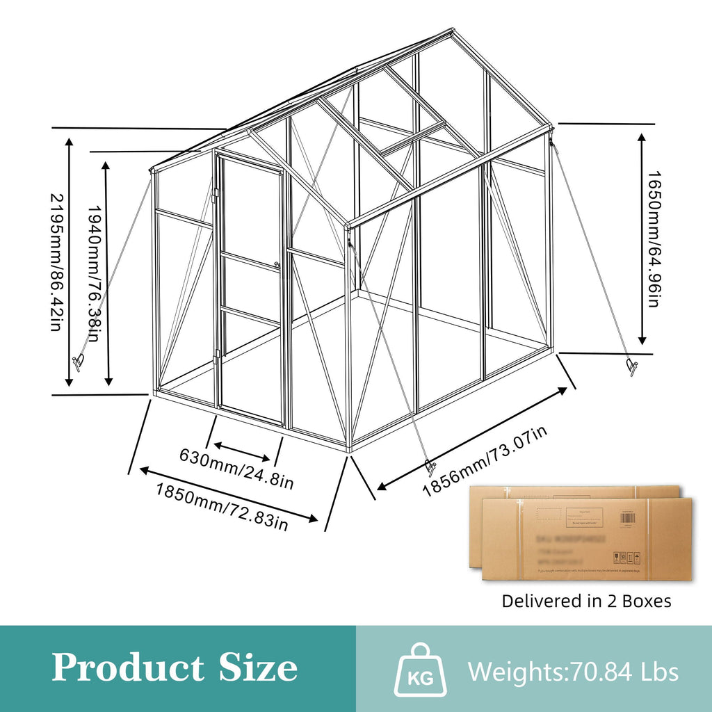 Windproof Greenhouse with Raised Base - Polycarbonate Panels - Black