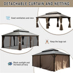 14x22FT Hardtop Gazebo with Galvanized Steel Double Roof - Gray