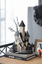 Cardboard Lighted Haunted House with Lights - Beige / Black