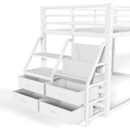 Twin Over Twin Bunk Bed with Storage Shelves and LED Lights - White