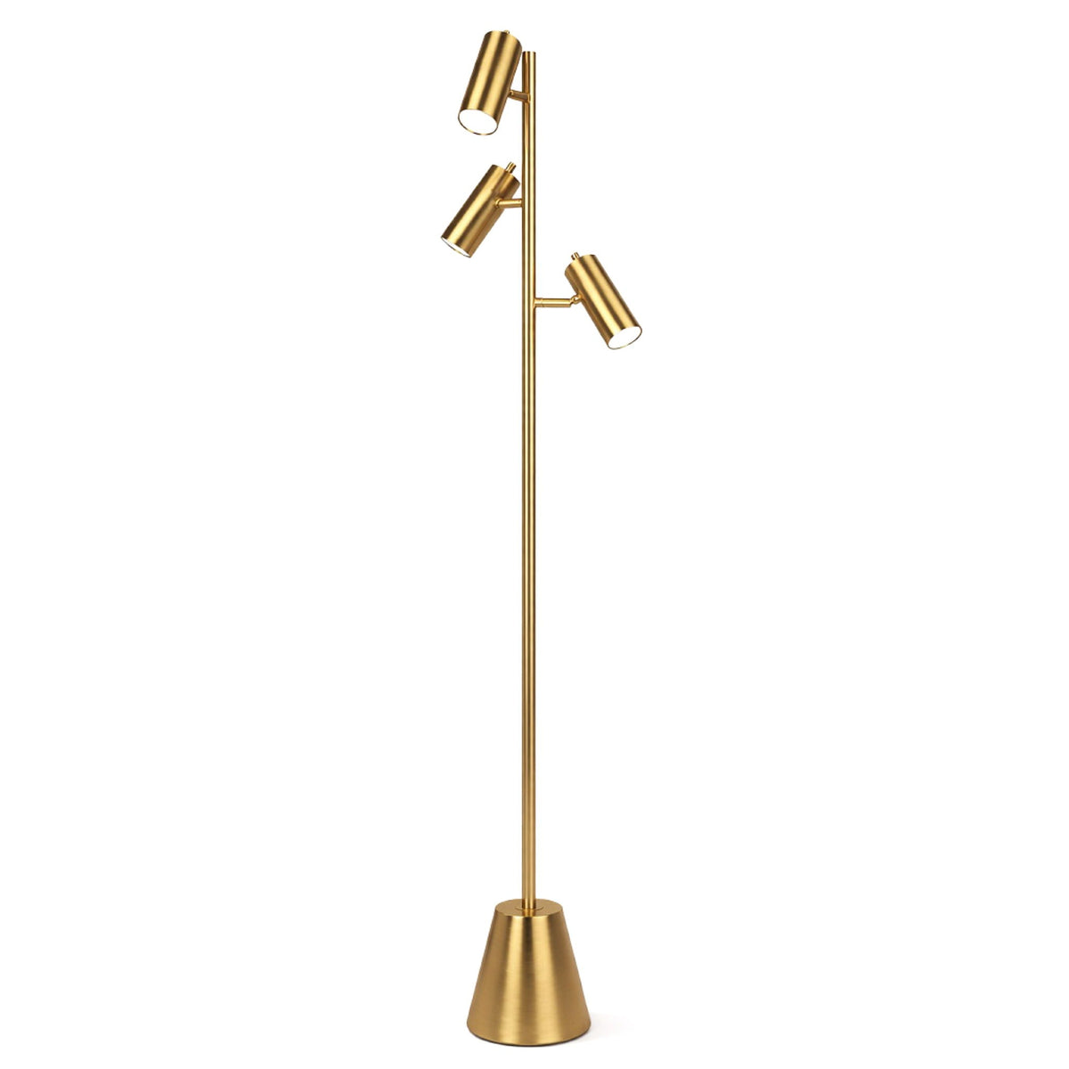 Lumina Floor Lamp With Rotary Switch Triple Spots Cone Base - Gold