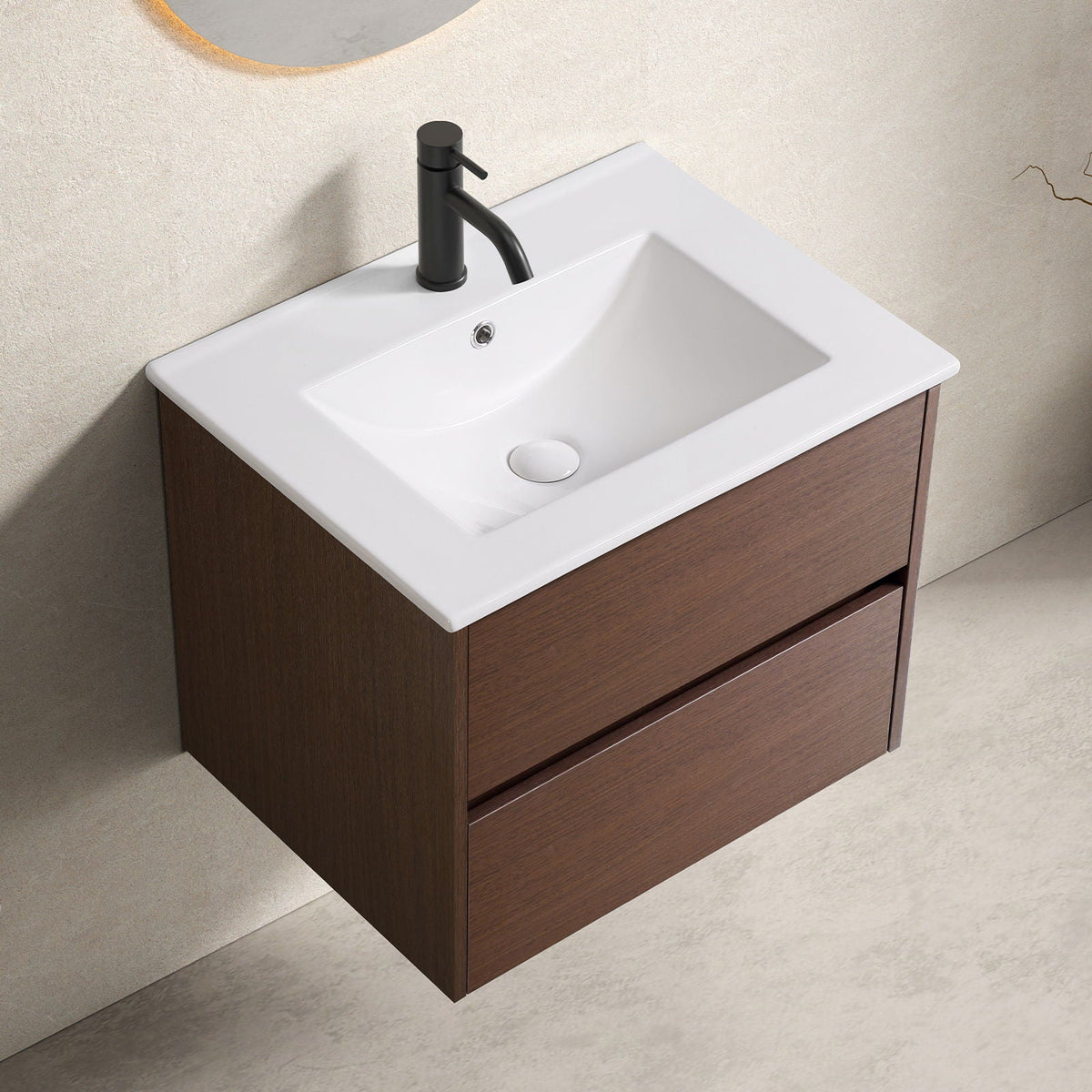 Wall Mounted Floating Bathroom Vanity with Sink and Cabinet - Dark Brown