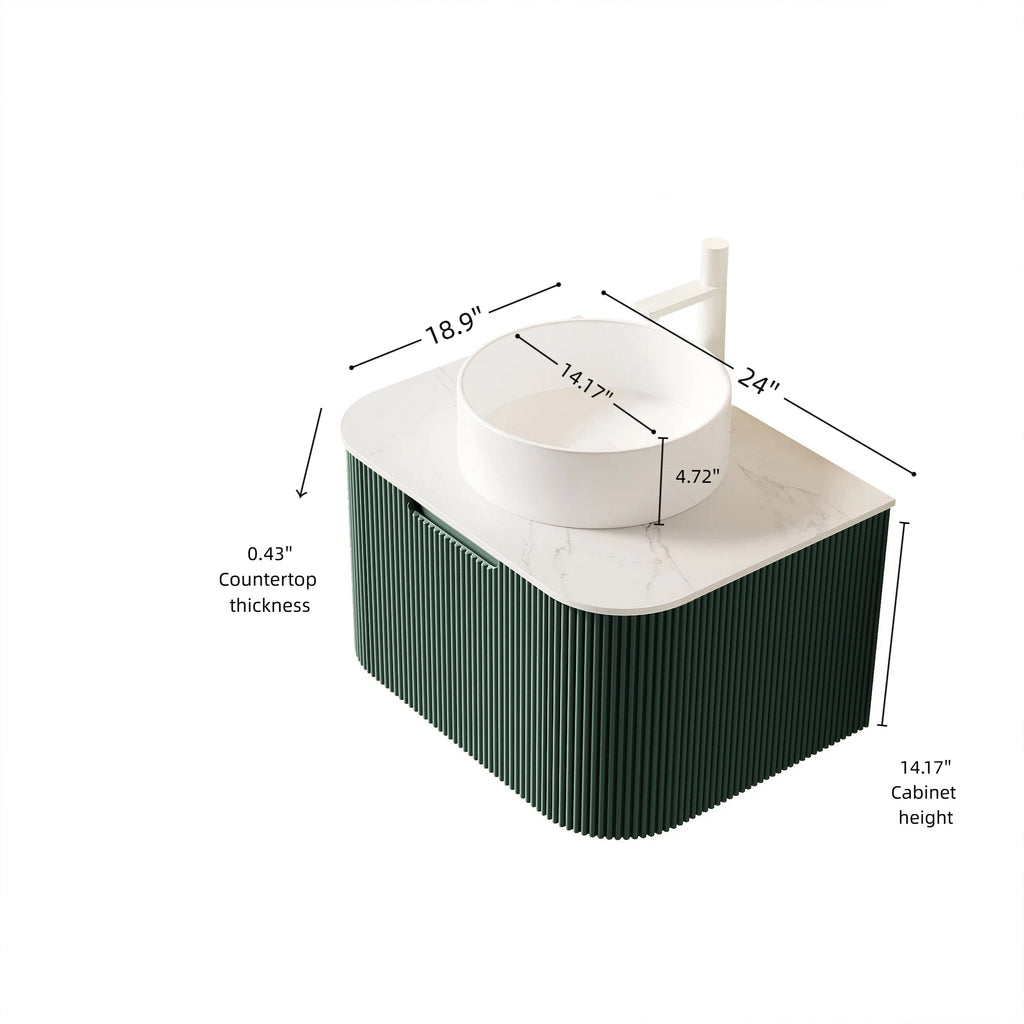 DINA 24" Floating Bathroom Vanity with Curved Edges and Ceramic Sink - Dark Green