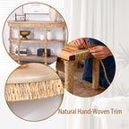 Handcrafted Wood Console Table with Hand-Woven Trim - Natural
