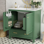 Green Bathroom Vanity with Single Undermount Sink and Storage - Solid Wood