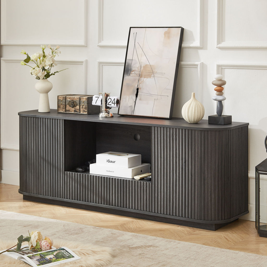 Modern Wavy TV Stand Rounded Sideboard With Storage Cabinet