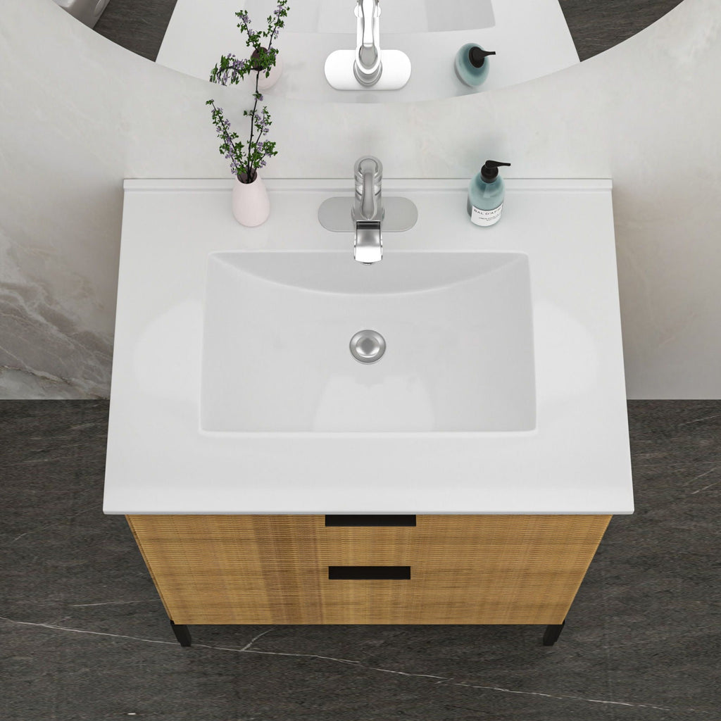 Premium Rectangular Vanity Top with Single Faucet Hole and Overflow - White