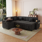 100-Inch Pull-Out Sofa with USB Ports and Cup Holder - Corduroy