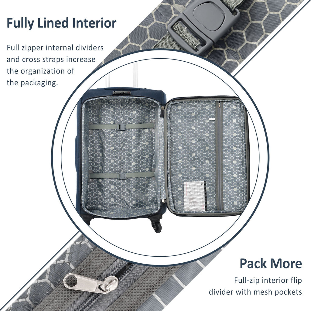 Softside Expandable 3 Piece Luggage Set with Spinner Wheels - Dark Blue