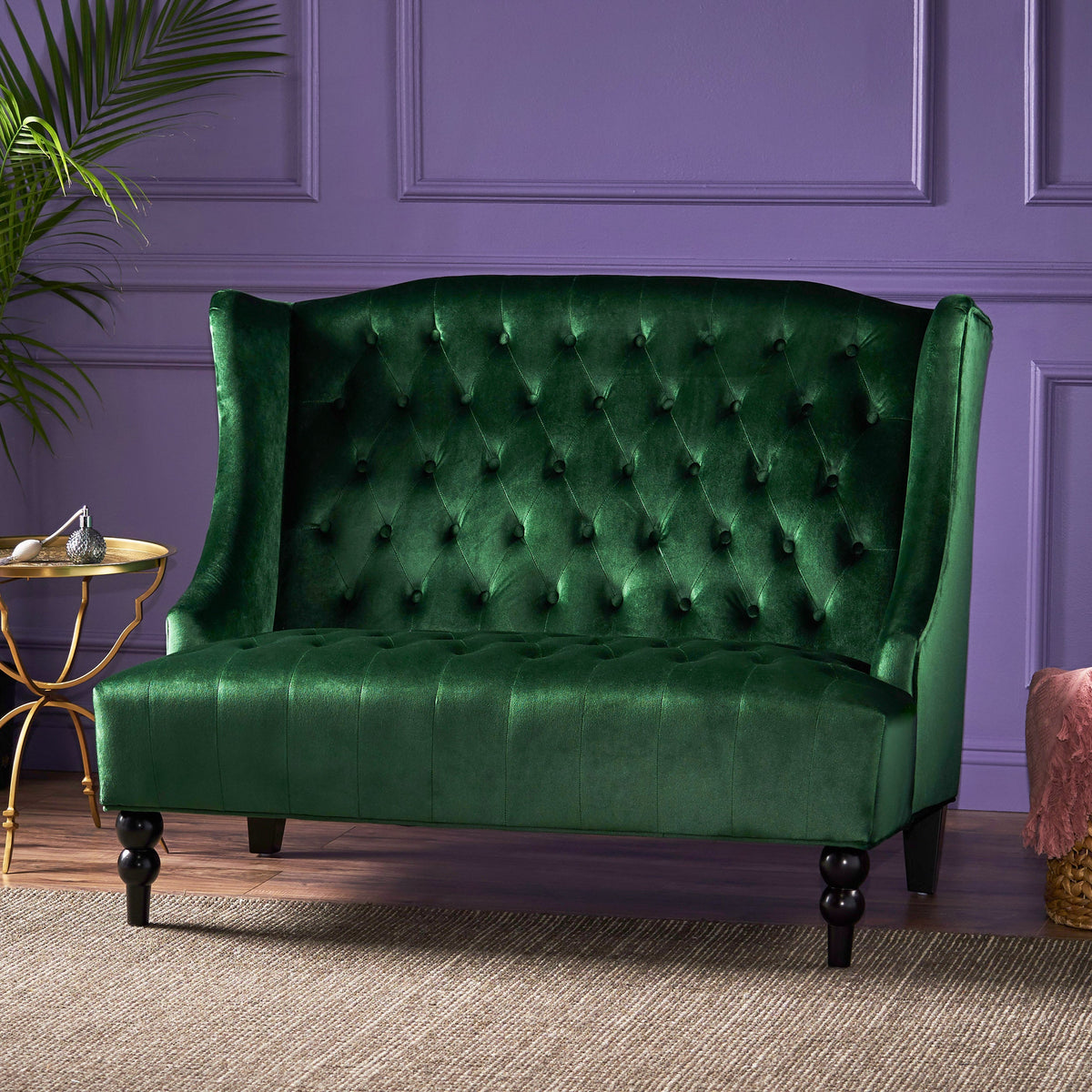 Modern Glam Velvet Loveseat with Button-Tufted Detail - Emerald