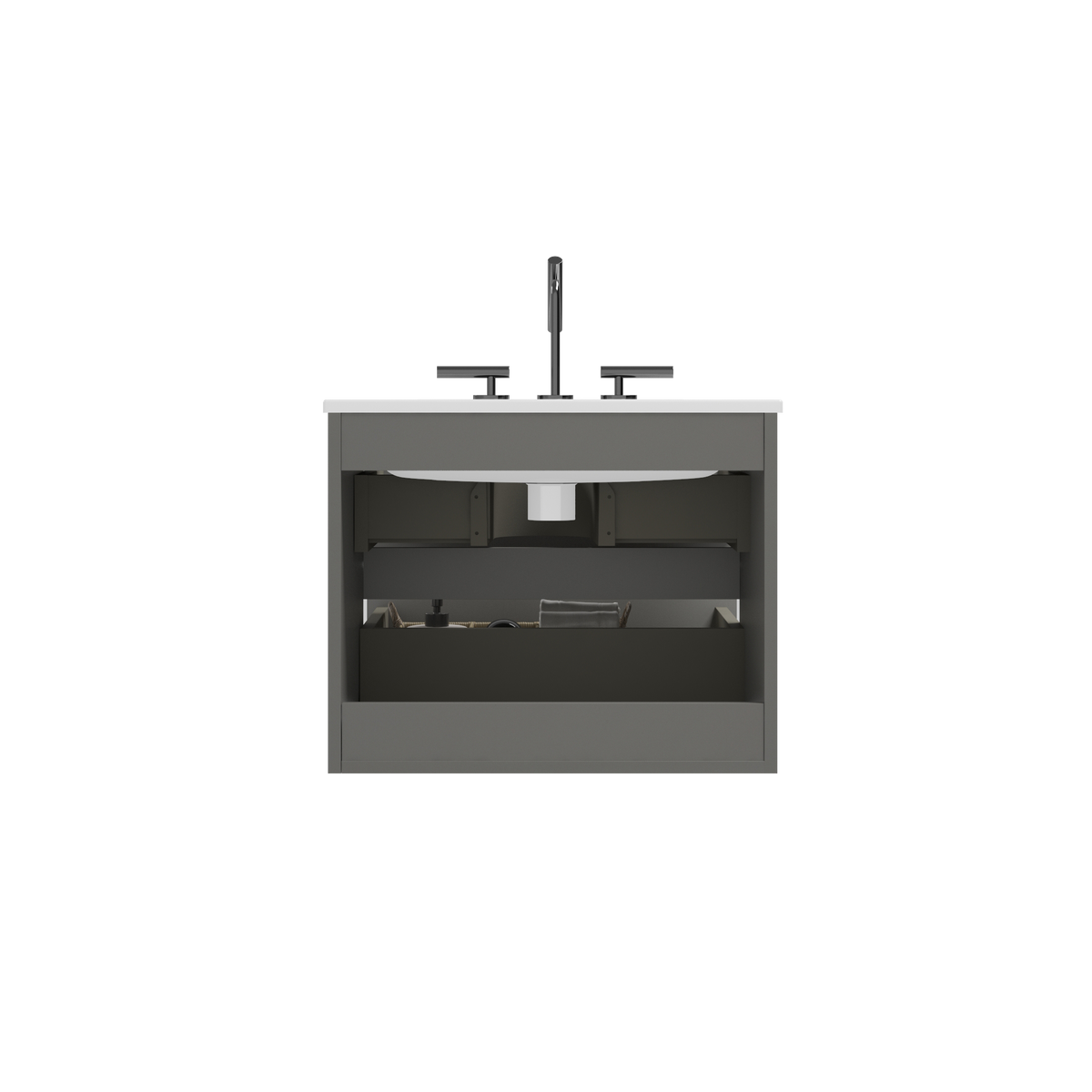 Space Grey 24-Inch Wall Mount Bathroom Vanity with Extra Storage