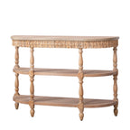 Handcrafted Wood Console Table with Hand-Woven Trim - Natural