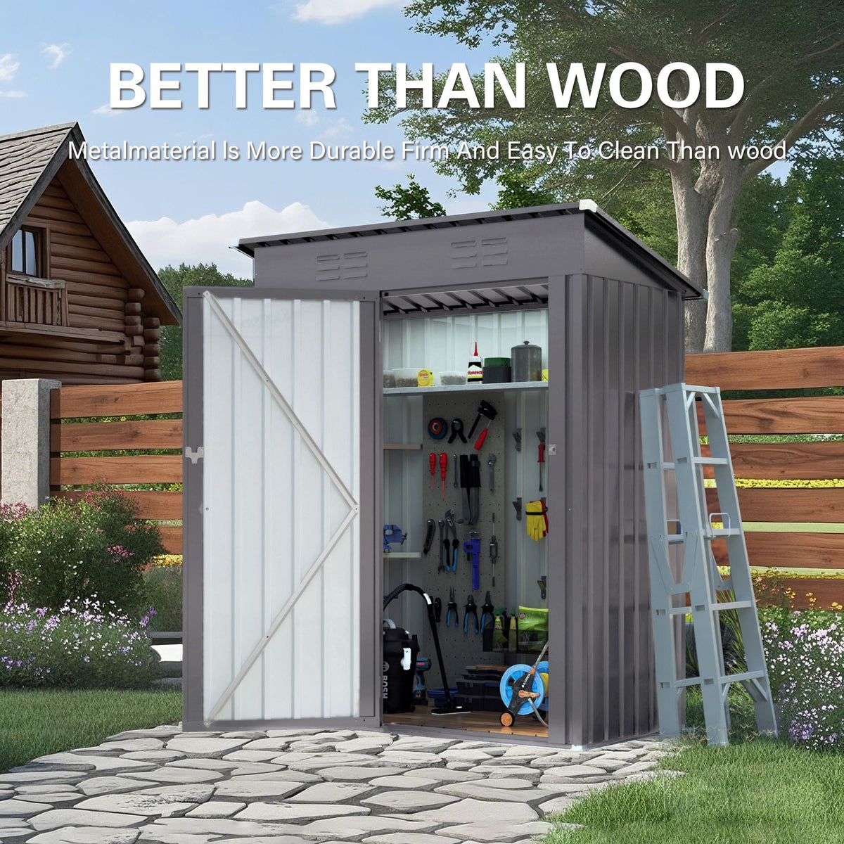 Durable Metal Outdoor Storage Shed with Lockable Door - Gray