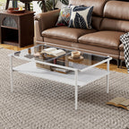 Rectangular Coffee Table with Tempered Glass Top and Metal Legs - Black, Dark Brown, or White