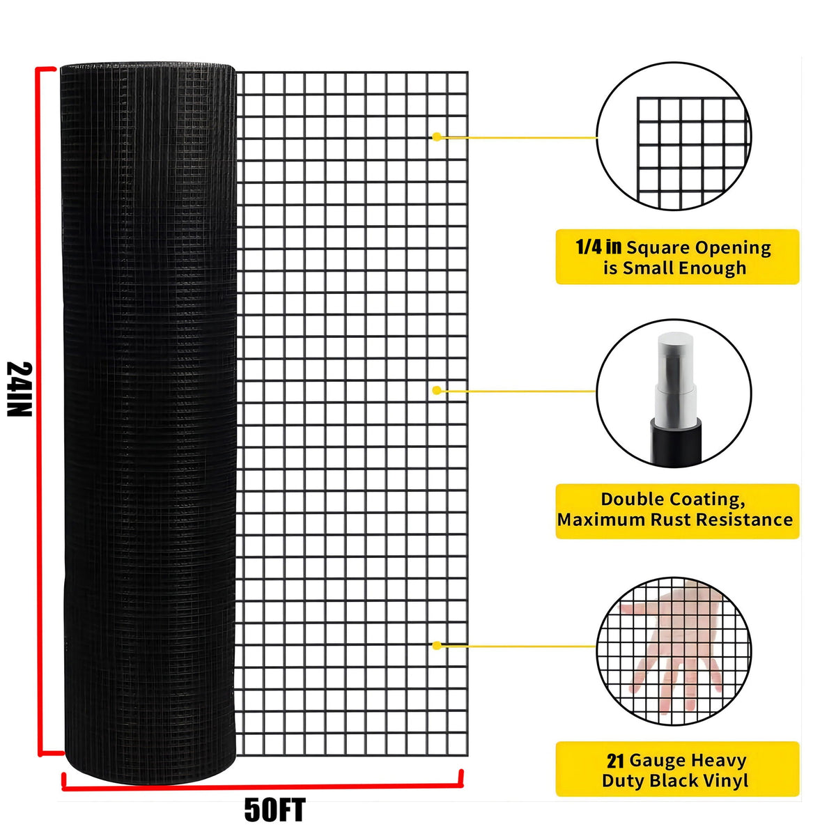 Vinyl Coated Hardware Cloth Fencing with 1/4" Mesh - Black
