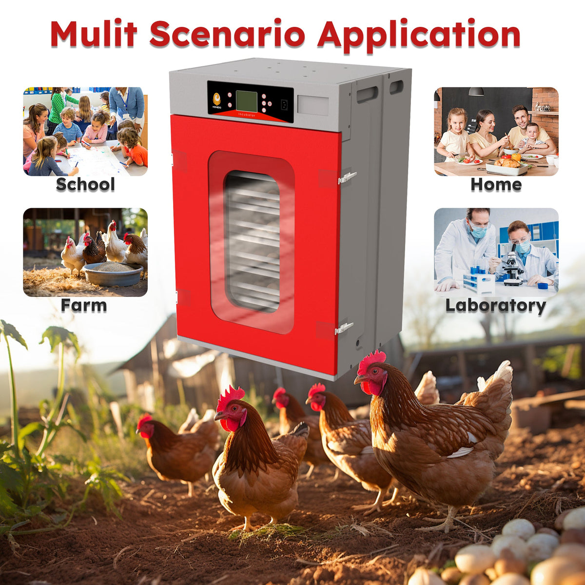 400-Egg Commercial Cabinet Incubator with Digital Controls - Red
