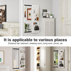 Full Length Wall Mounted Mirror with Shelf and Hook - Dark Brown, White, or Light Brown