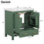 Green Bathroom Vanity with Single Undermount Sink and Storage - Solid Wood
