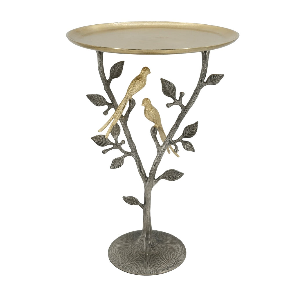 Metal Dual Bird Side Table with Round Tray - Gold