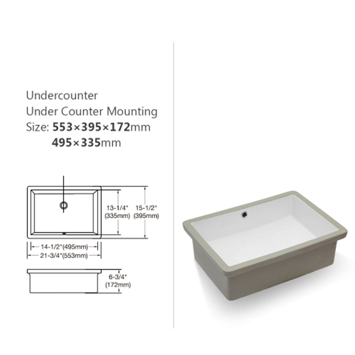 Modern Ceramic Rectangular Undermount Bathroom Sink with Overflow - White