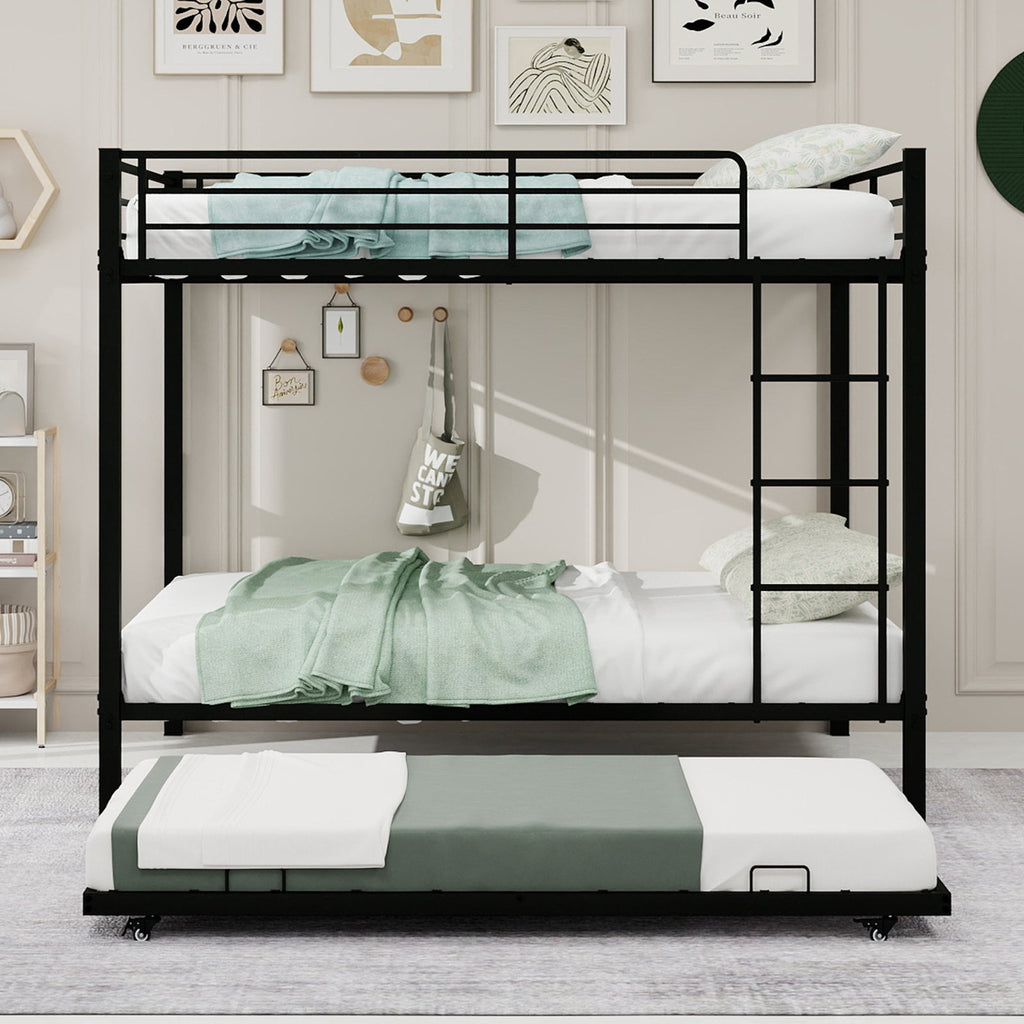 Iron Full-Size Bunk Bed with Safety Rails - Modern Minimalist Design